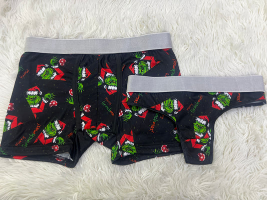 Merry Grinchmas black matching couples underwear christmas