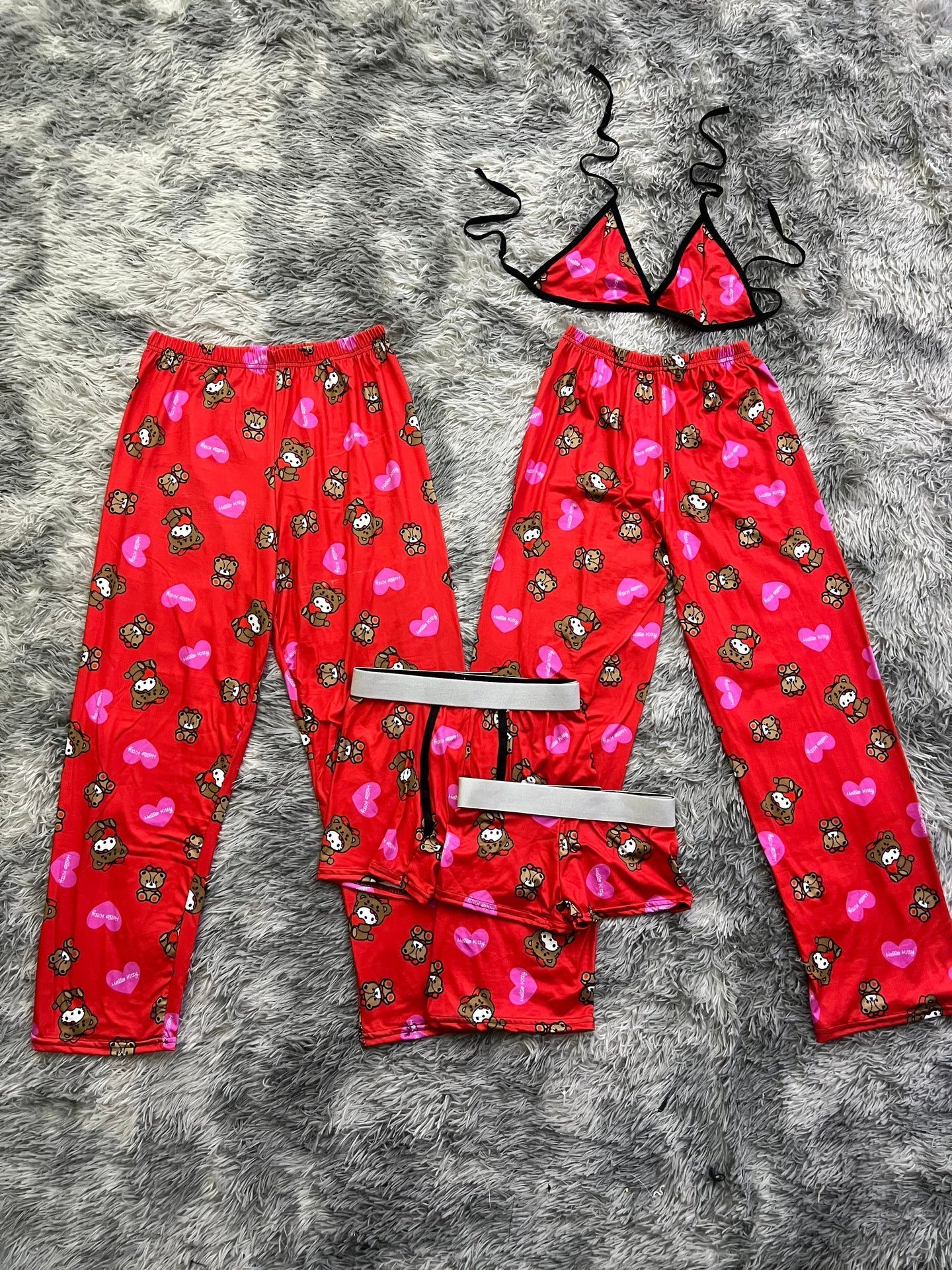 Hello Kitty Costume Of Plush Background Red 5 Piece PJ - Fundies