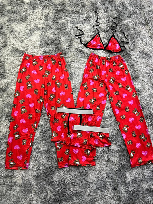 Hello Kitty Costume Of Plush Background Red 5 Piece PJ - Fundies