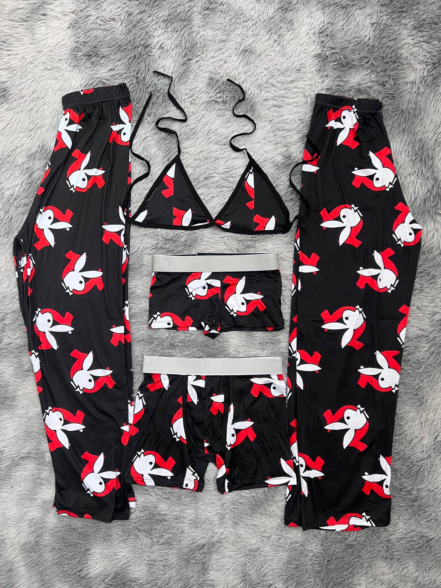 Play Boy X True Religion Red And White 5 Piece PJ - Fundies