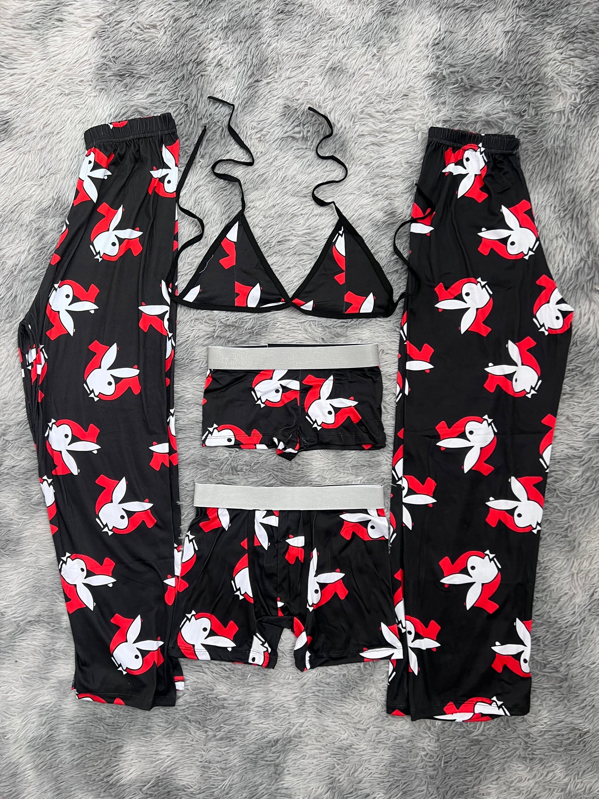 Play Boy X True Religion Red And White 5 Piece PJ - Fundies