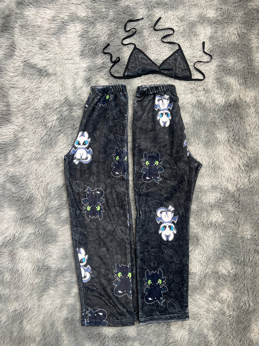 Toothless And His Girlfriend Background Black Matching Plushie PJs - Fundies