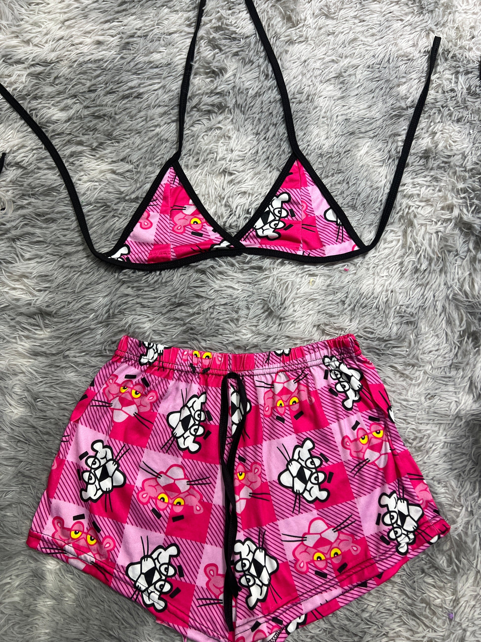 Panther Pink Stripes Brush Matching Top & Short - Fundies