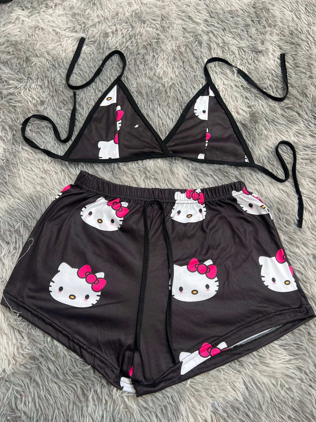 Hello Kitty Faces Background Black Matching Top & Short