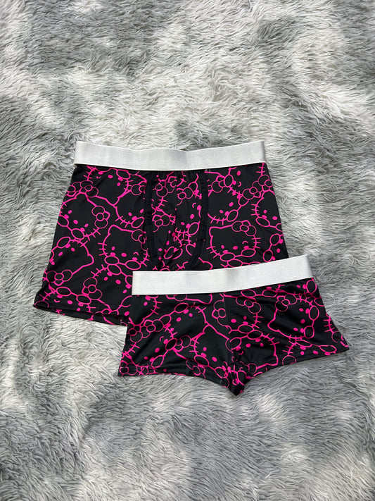 Kitty faces black background matching couples boxer underwear