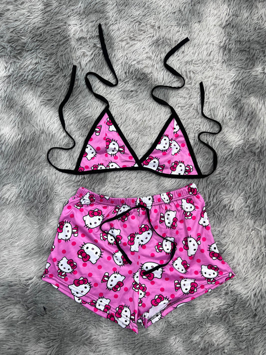 Hello Kitty Dots Pink Brush Matching Top & Short - Fundies
