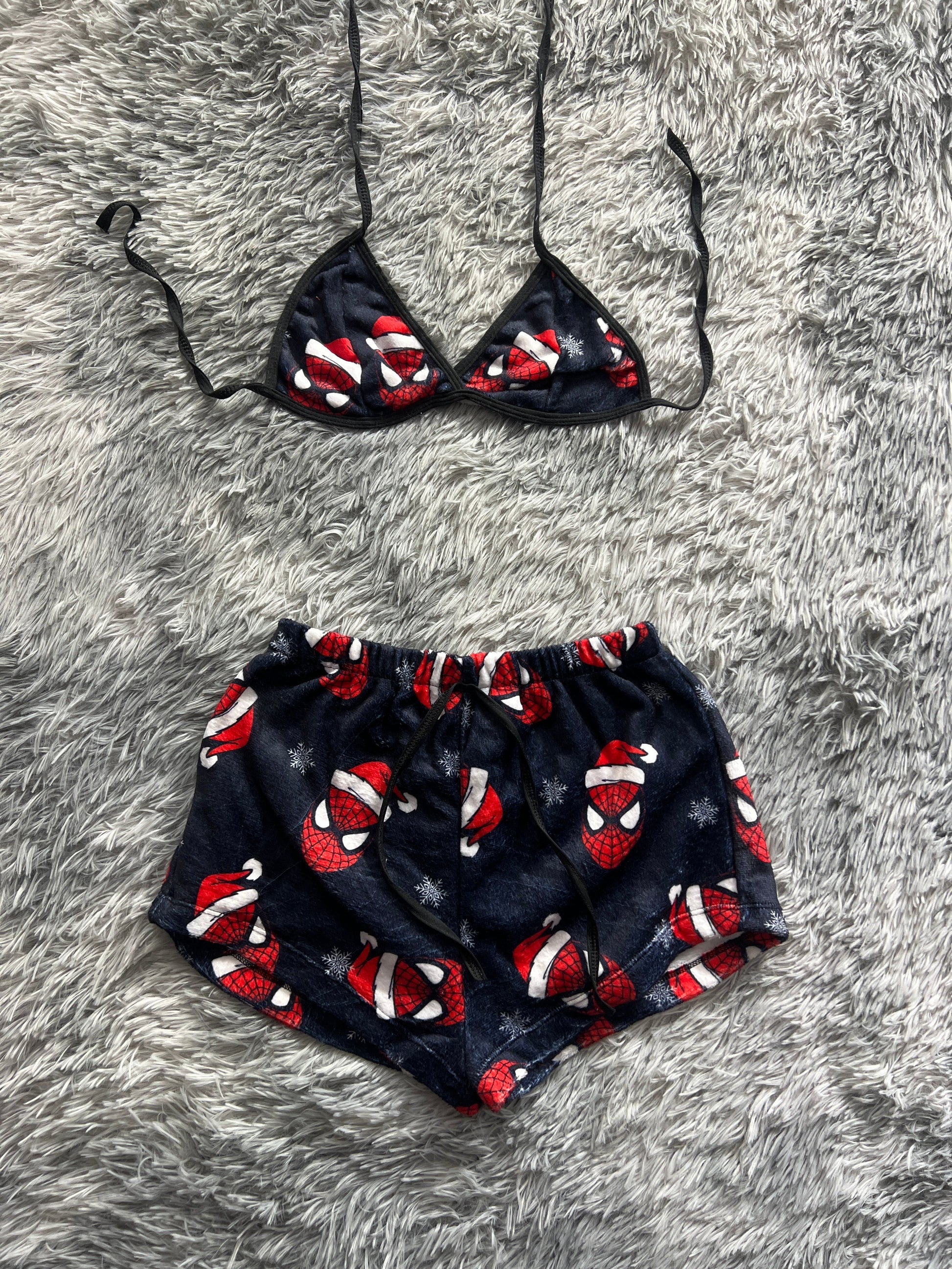 Spider-Man Christmas Background Black Matching Top & Short - Fundies