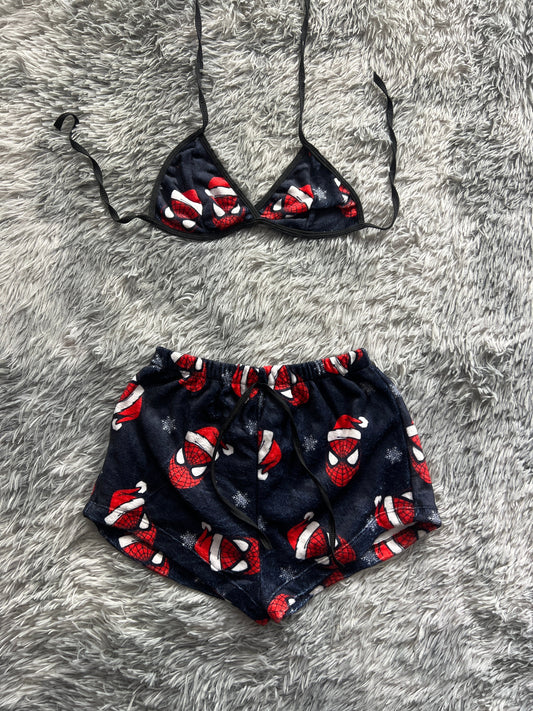 Spider-Man Christmas Background Black Matching Top & Short - Fundies