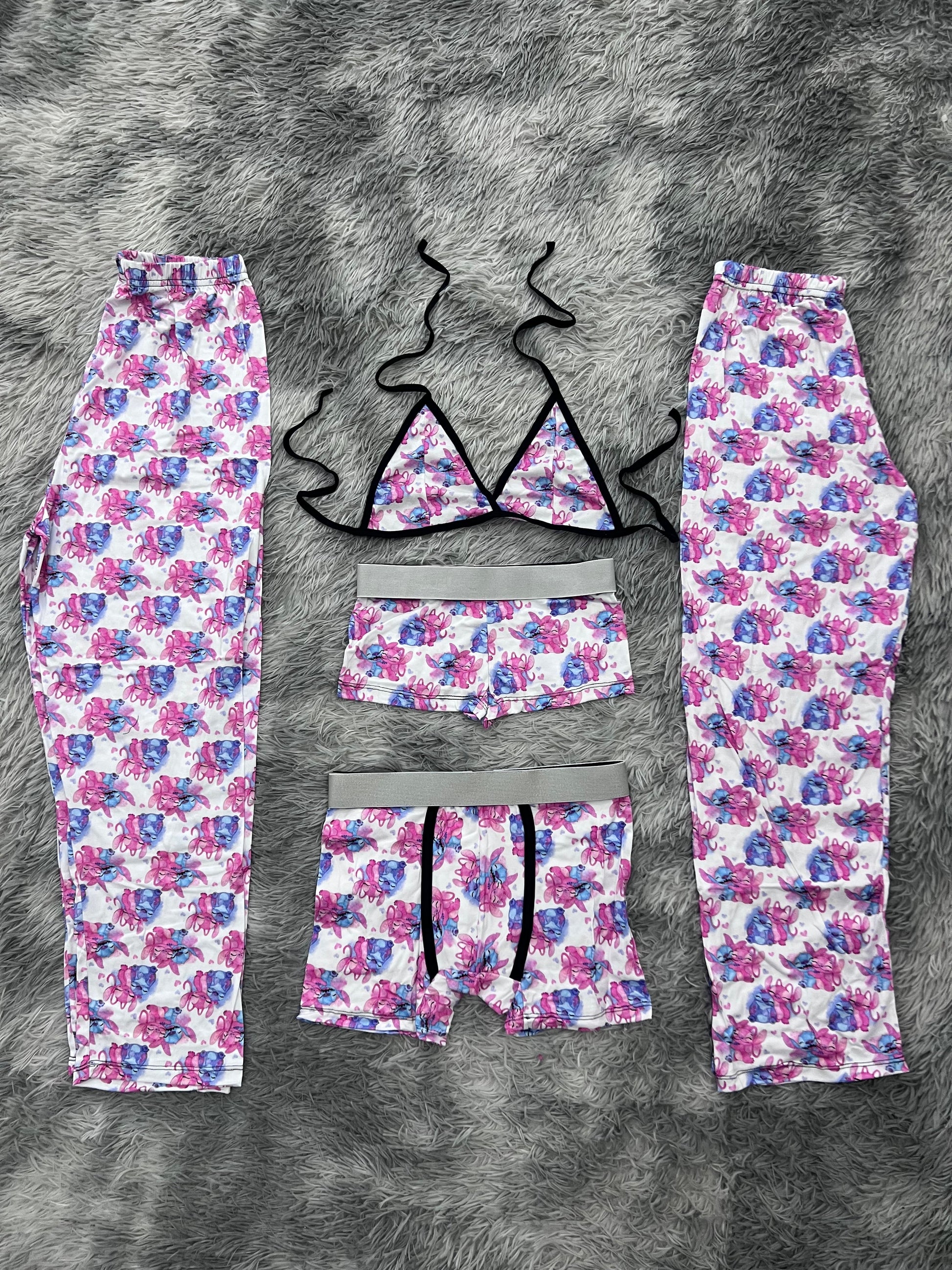 Stitch And His Girlfriend Background White 5 Piece PJ - Fundies