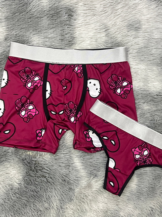 Spider kitty fuchsia matching couples underwear