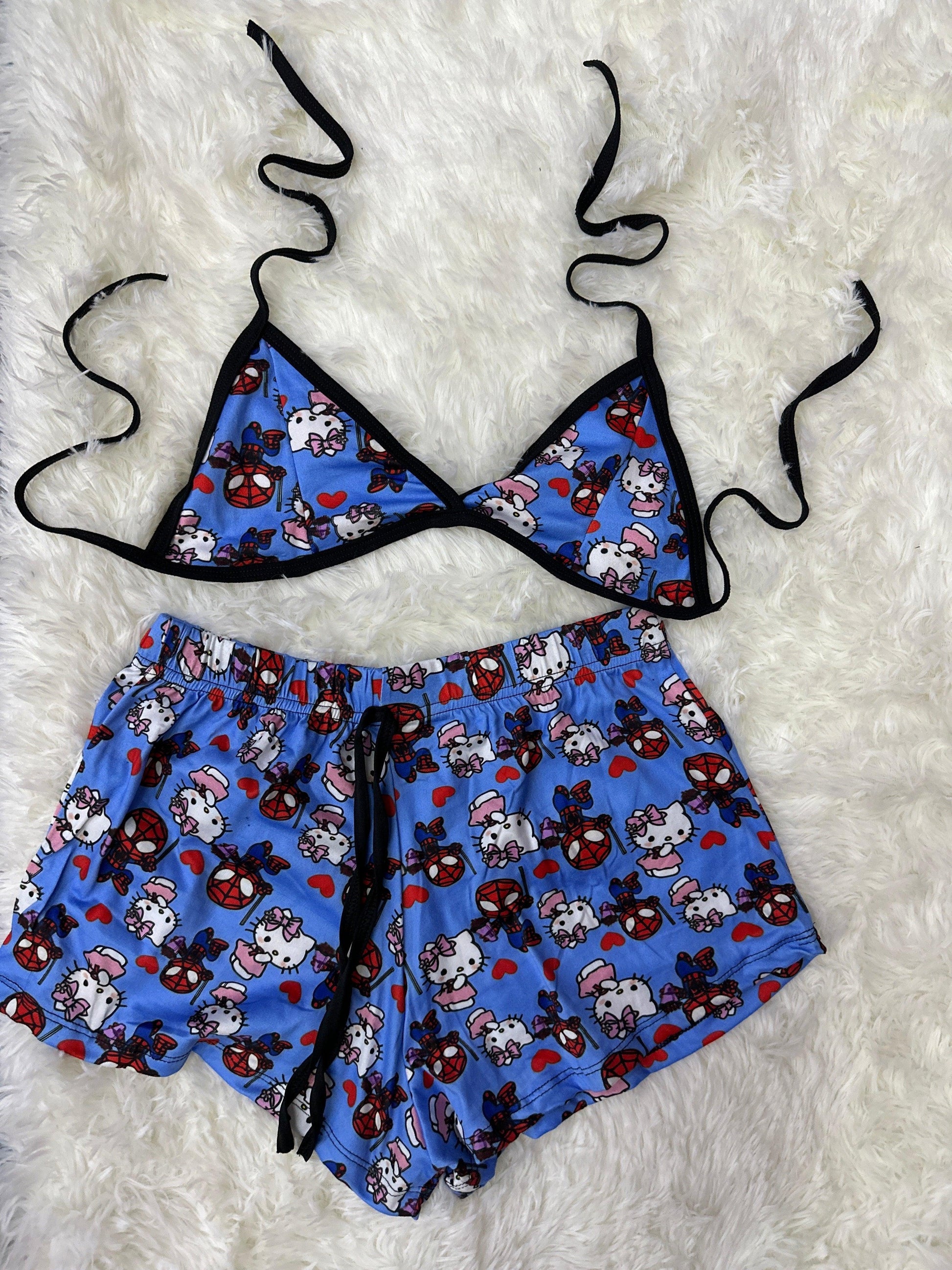 Spider man and hello kitty blue Matching shorts and boxers - Fundies