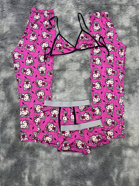 Kitty mommy pink background Halloween 5 pcs pajama duo