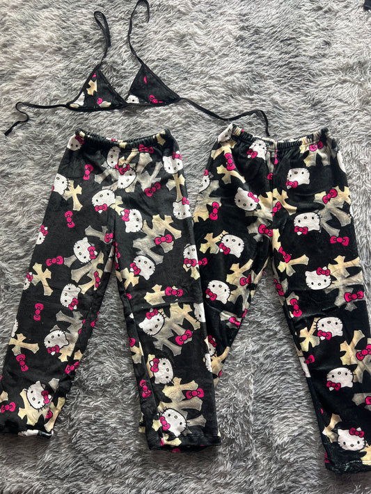 Hello kitty cross Plush Pajamas matching set For Couples