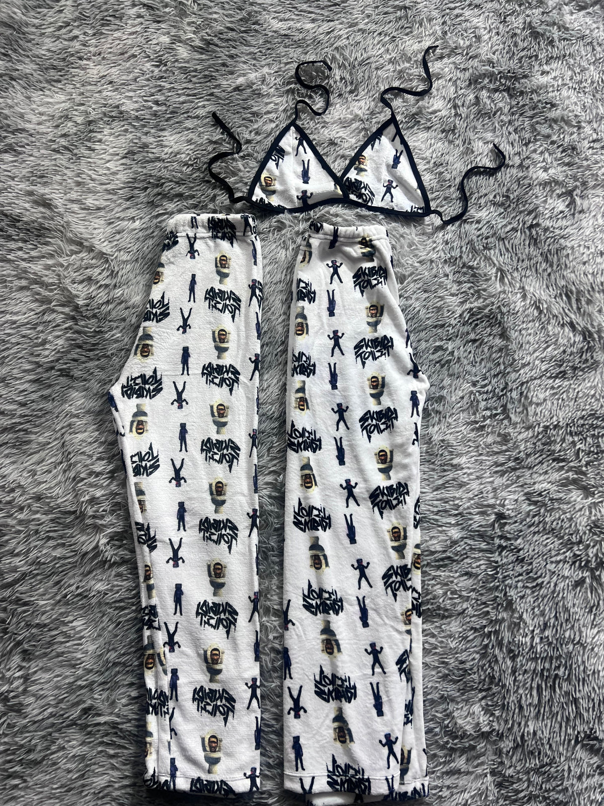 Skibidi Toilet Background White Matching Plushie PJs