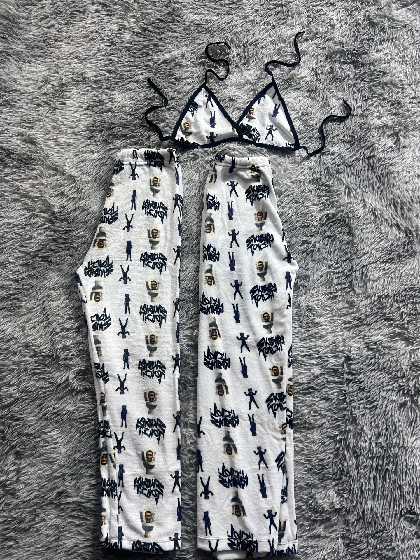 Skibidi Toilet Background White Matching Plushie PJs - Fundies