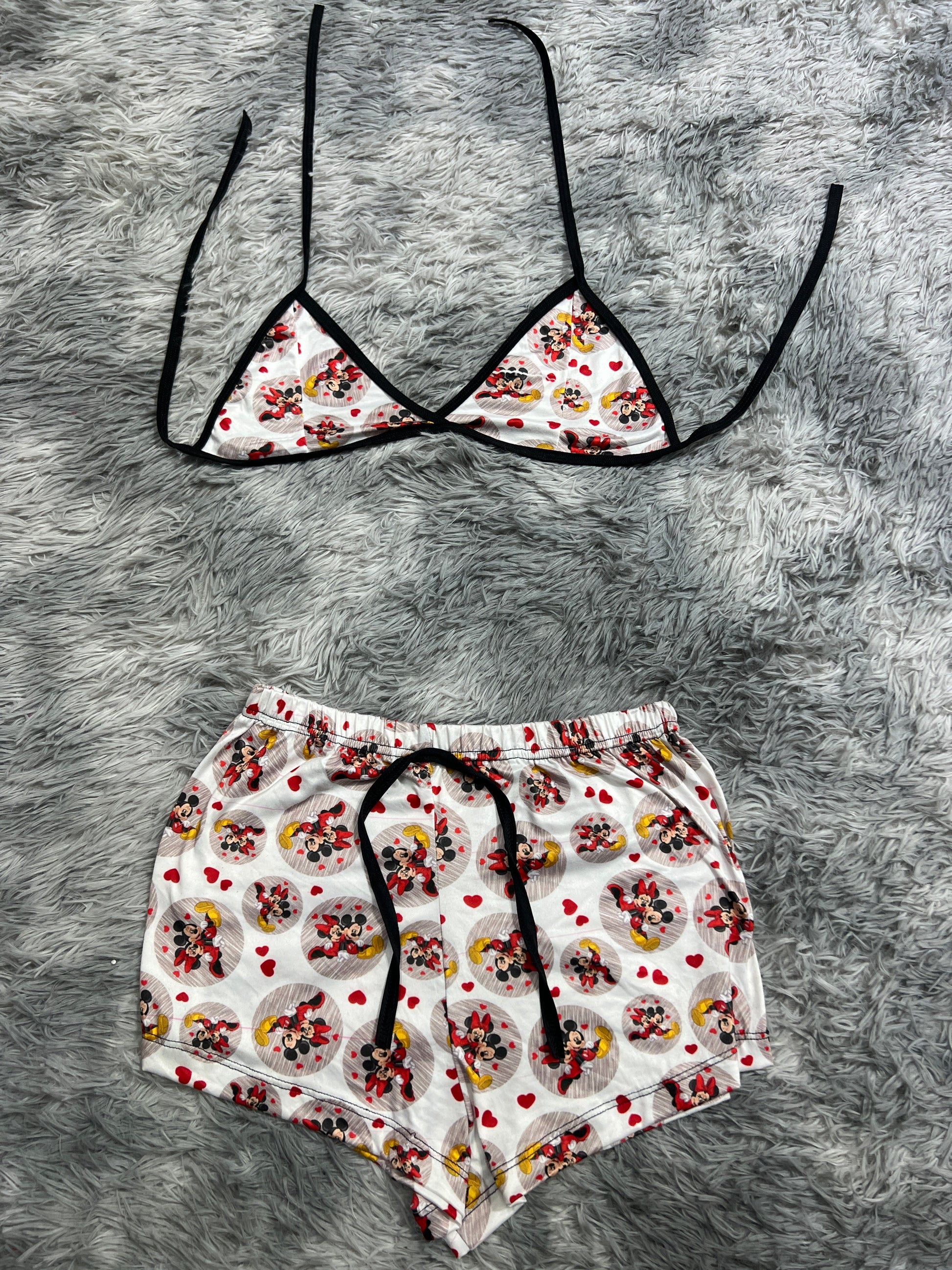Mickey And Mini Mouse White Brush Matching Top & Short - Fundies