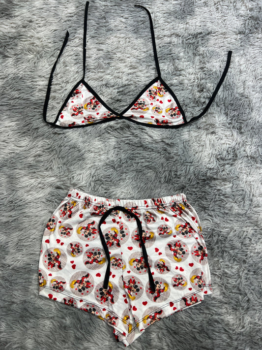 Mickey And Mini Mouse White Brush Matching Top & Short - Fundies