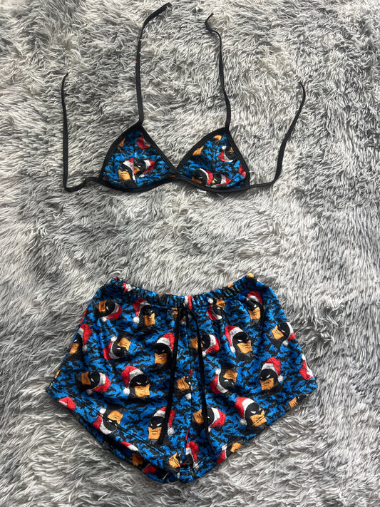 Batman Christmas Background Blue Matching Top & Short - Fundies