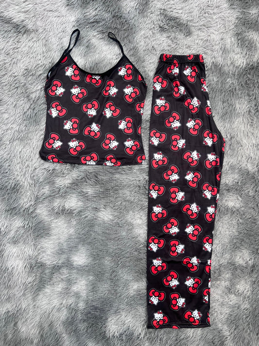 Hello Kitty Bow Background Black Women's Pajama Set - Fundies