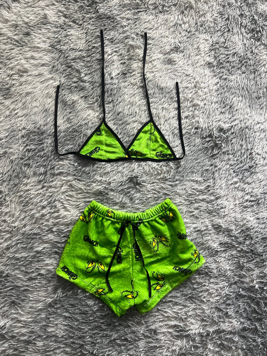 The Grinch Face Background Green Matching Top & Short - Fundies