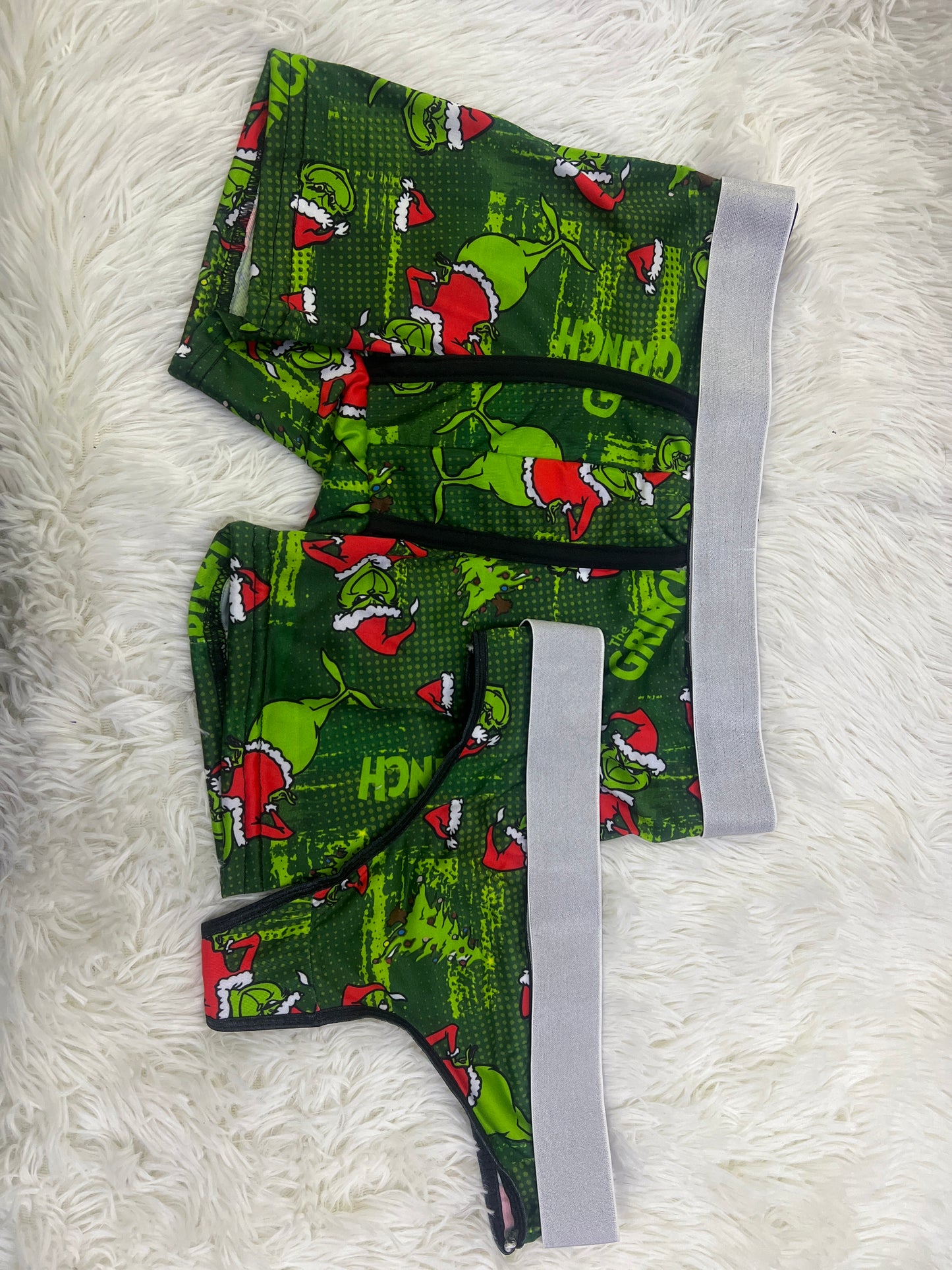 Grinch with hats and green trees matching couples underwear christmas