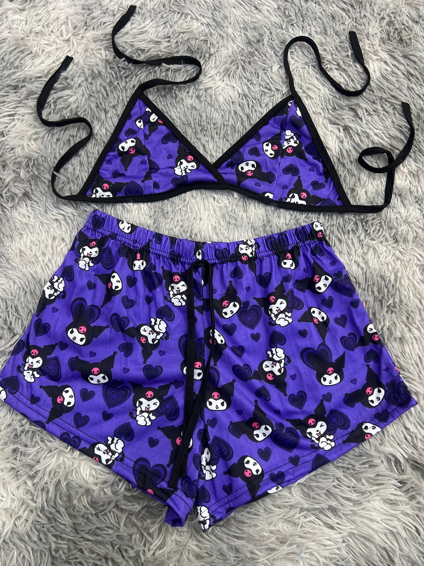Kuromi Hearts Purple Brush Matching Top & Short - Fundies