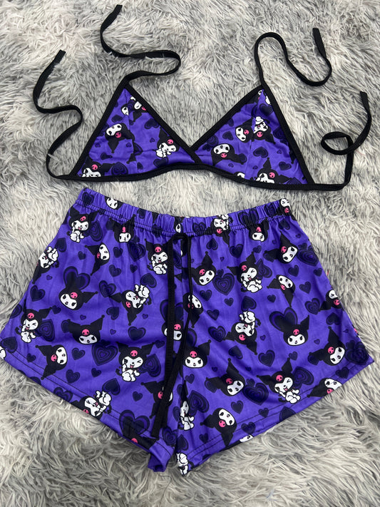 Kuromi Hearts Purple Brush Matching Top & Short - Fundies