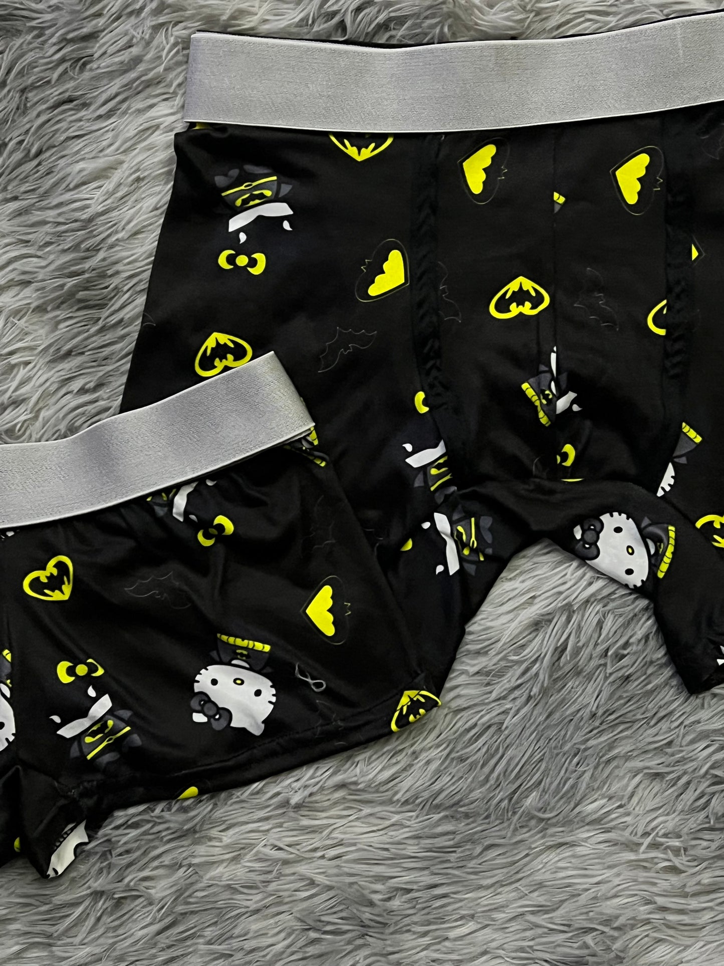 Hello Kitty dressed as Batman black background matching boxer underwear