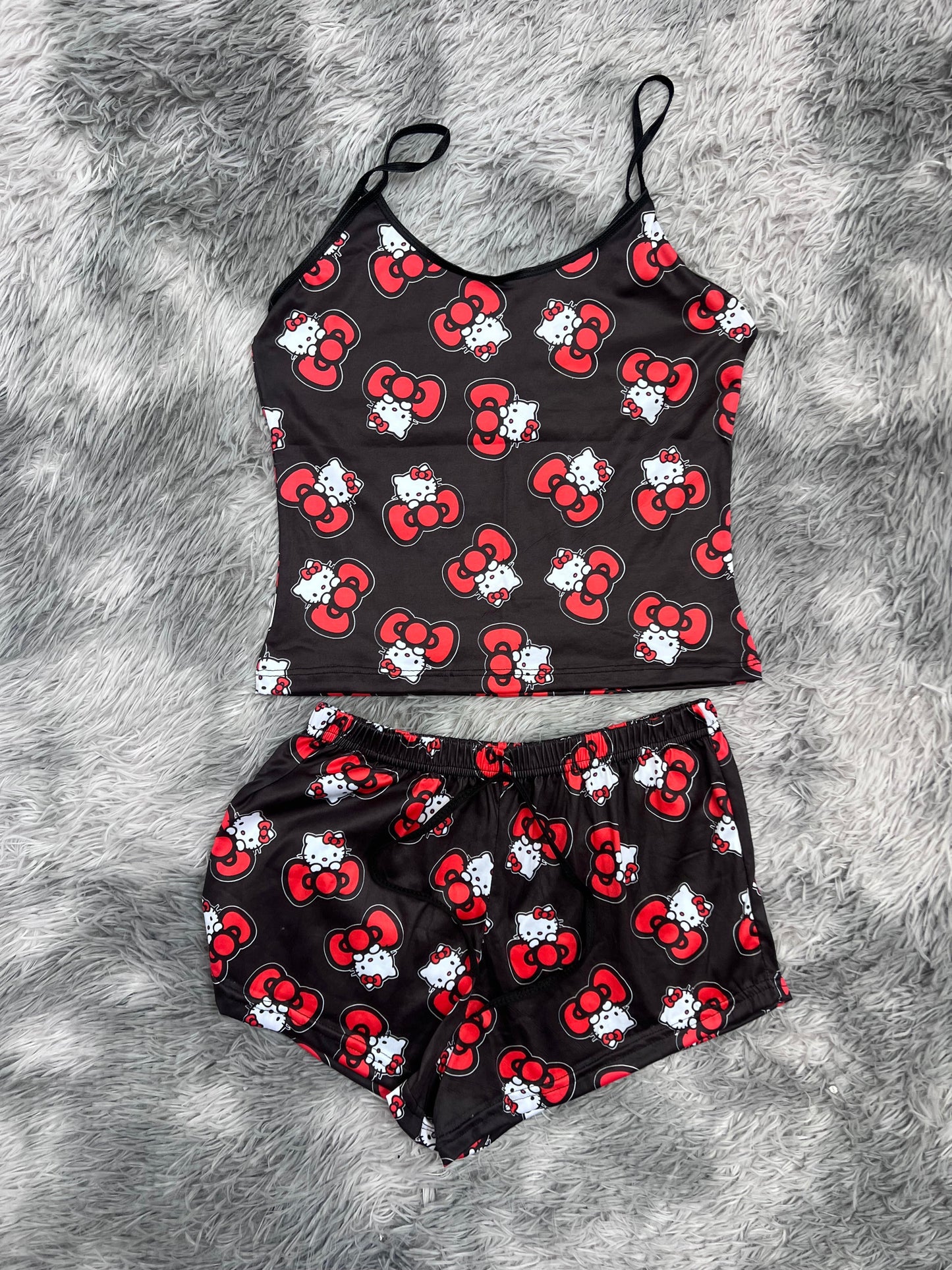 Hello Kitty Bow Background Black Women's Pajama Set - Fundies
