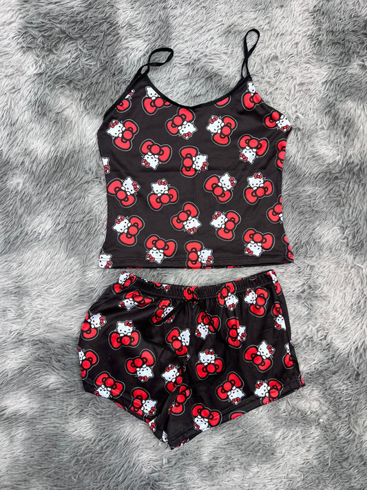 Hello Kitty Bow Background Black Women's Pajama Set - Fundies