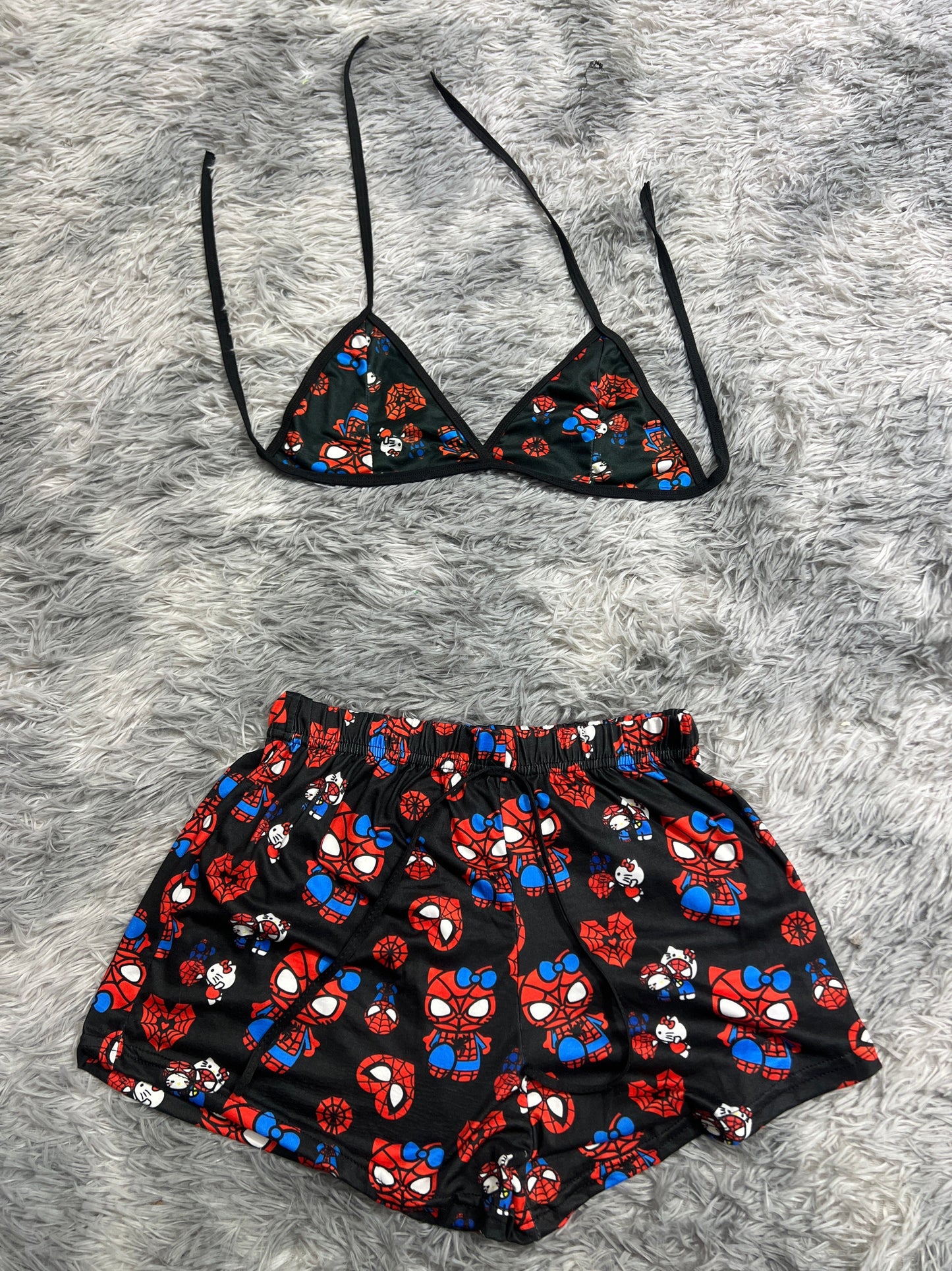 SpiderKitty Black Hearts Red Brush Matching Top & Short - Fundies