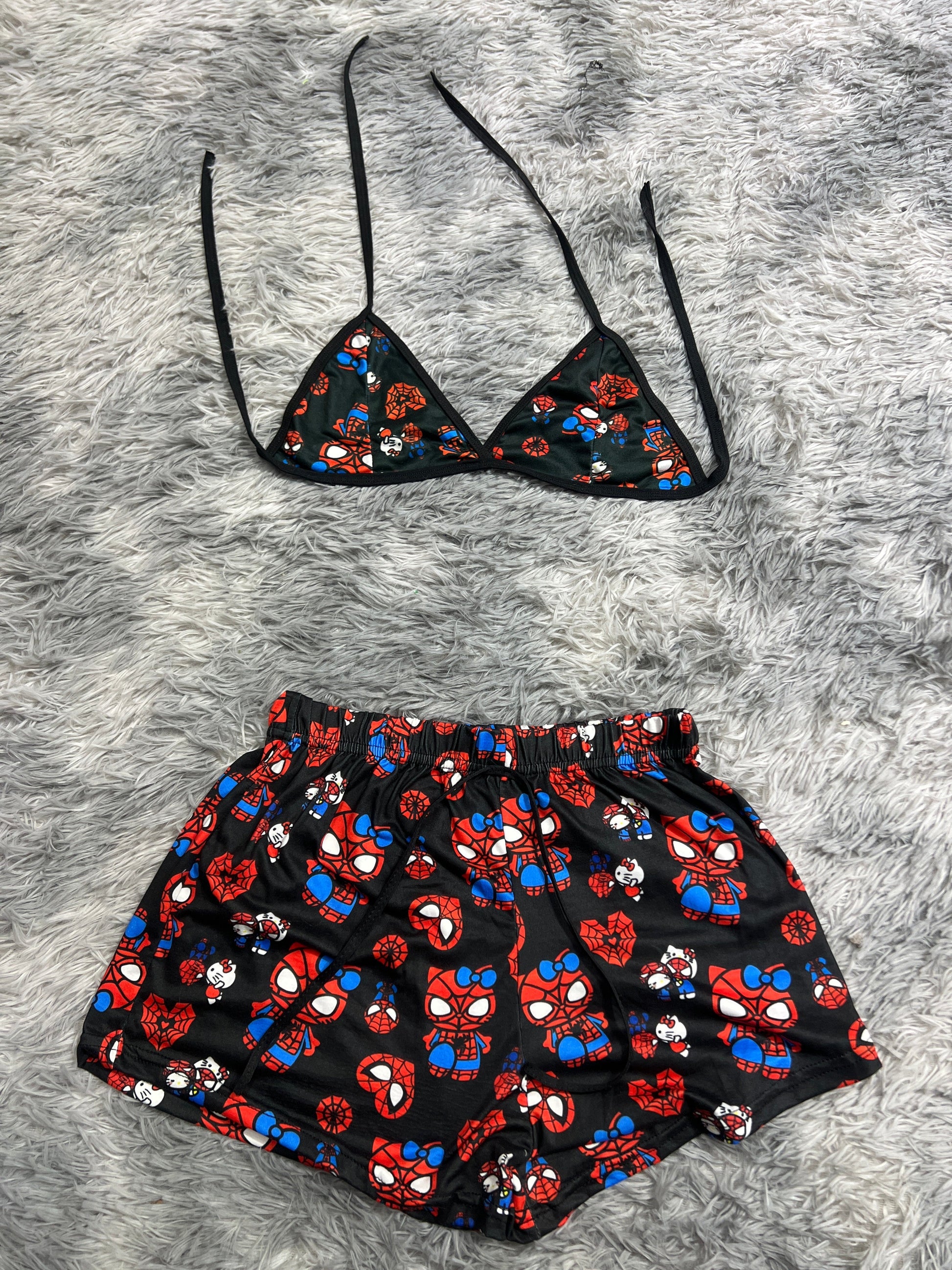 SpiderKitty Black Hearts Red Brush Matching Top & Short - Fundies