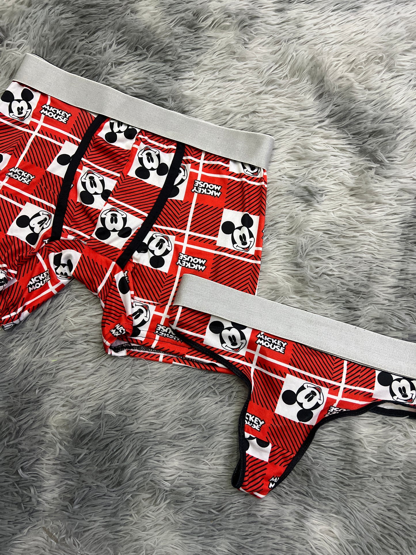 Mickey Mouse Plaid Red Matching Couples Underwear Set For Him And Her Coordinated Print Comfort Fit