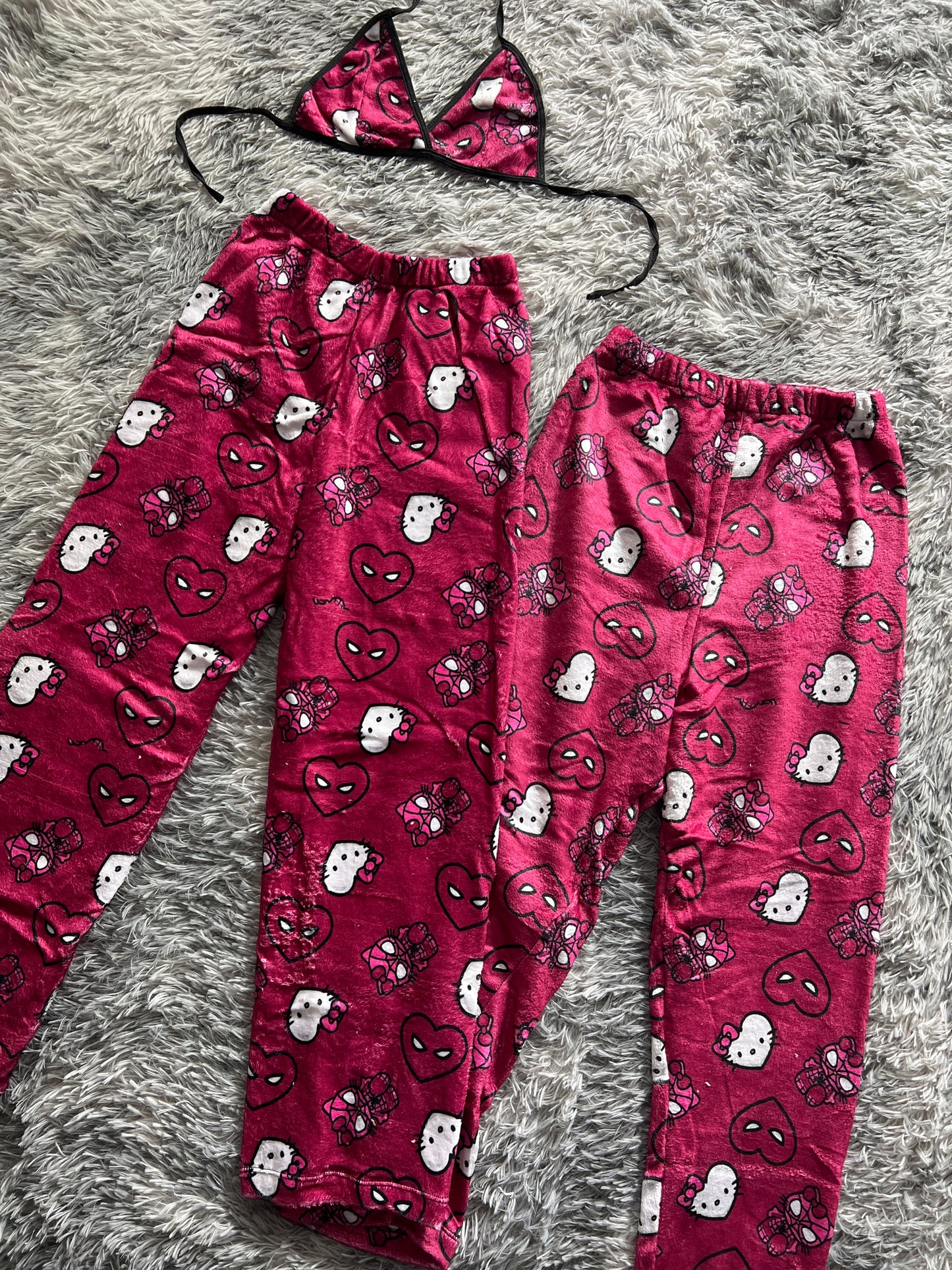 Spiderkitty dark pink Plush Pajamas matching set For Couples