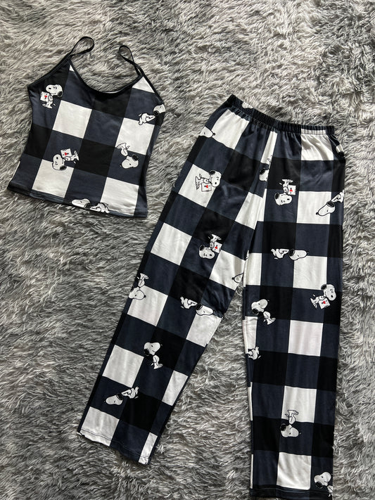 Snoopy black and white paintings pattern blouse and trousers