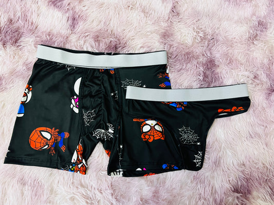 Spider y Kitty Love Black Background matching couples underwear