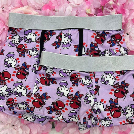 Hello kitty and spiderman background purple matching couples boxer underwear - Fundies
