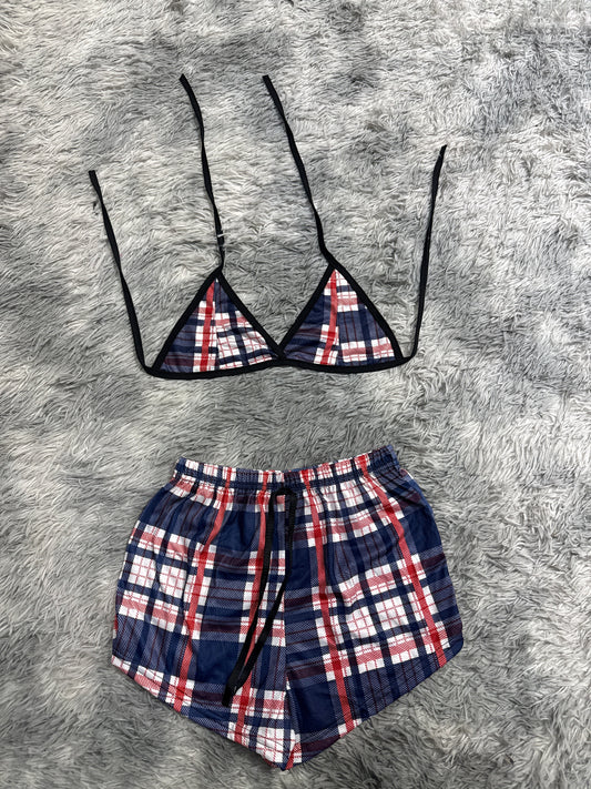 Plaid Blue And Red Matching Top & Short