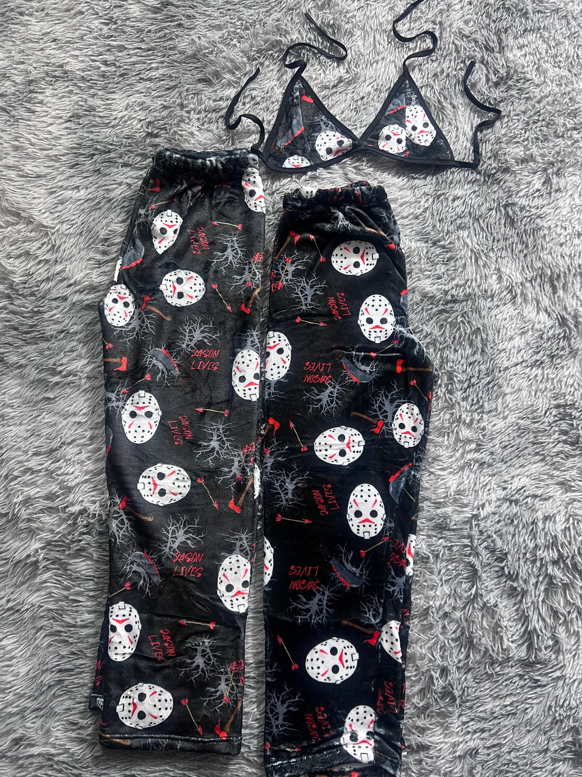 Jason Background Black Hallowen Matching Plushie PJs