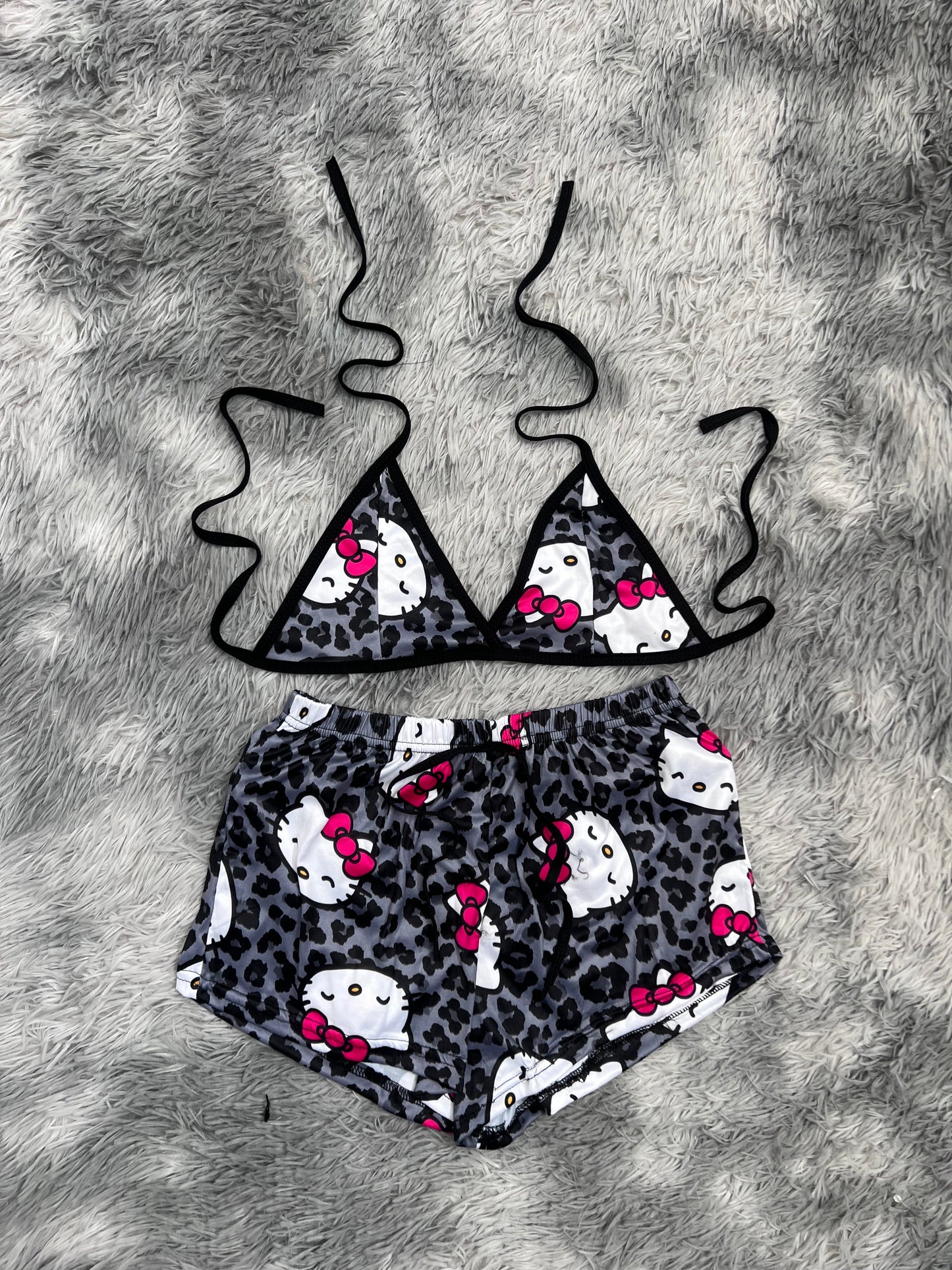 Hello Kitty Animal Print Gray Brush Matching Top & Short - Fundies