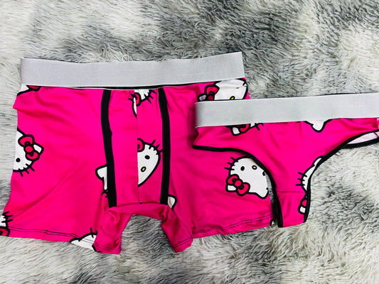 Hello Kitty pink background matching couples underwear