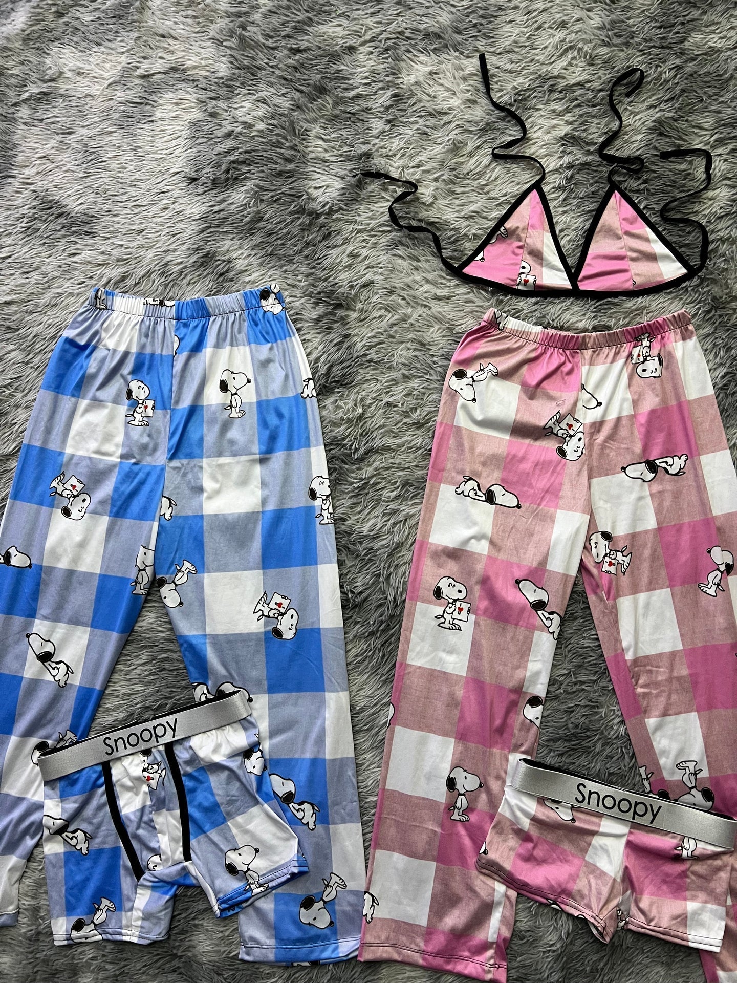 Snoopy Plaid Blue And Pink 5 Piece PJ - Fundies