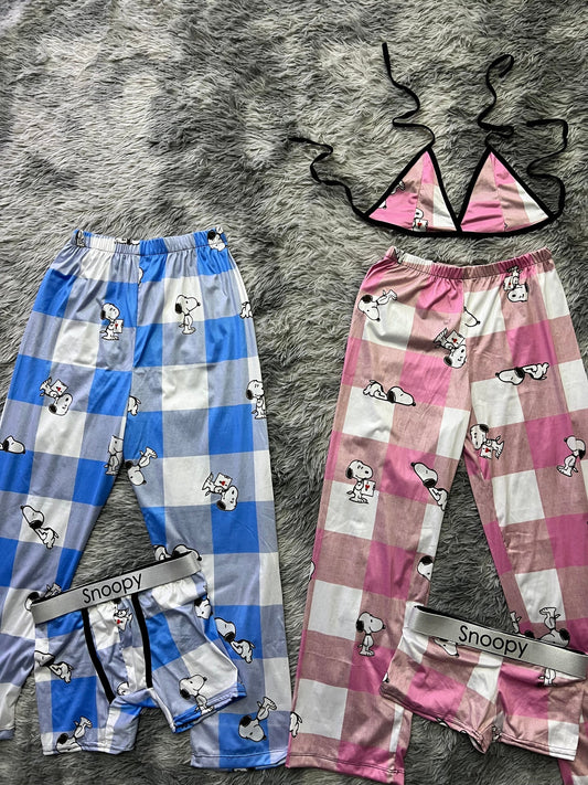Snoopy Plaid Blue And Pink 5 Piece PJ - Fundies