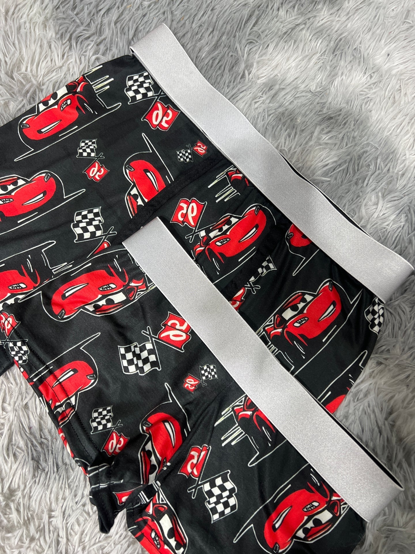 Lightning McQueen Flag Background Black Matching Boxers - Fundies