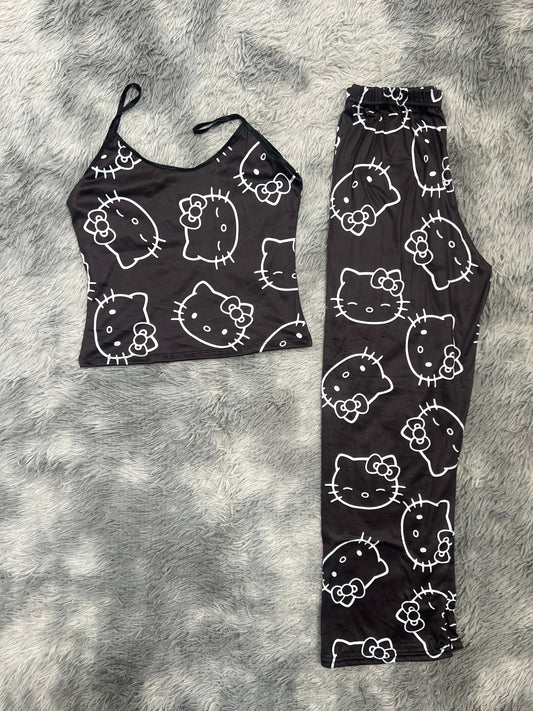 Hello Kitty Background Black Women's Pajama Set - Fundies