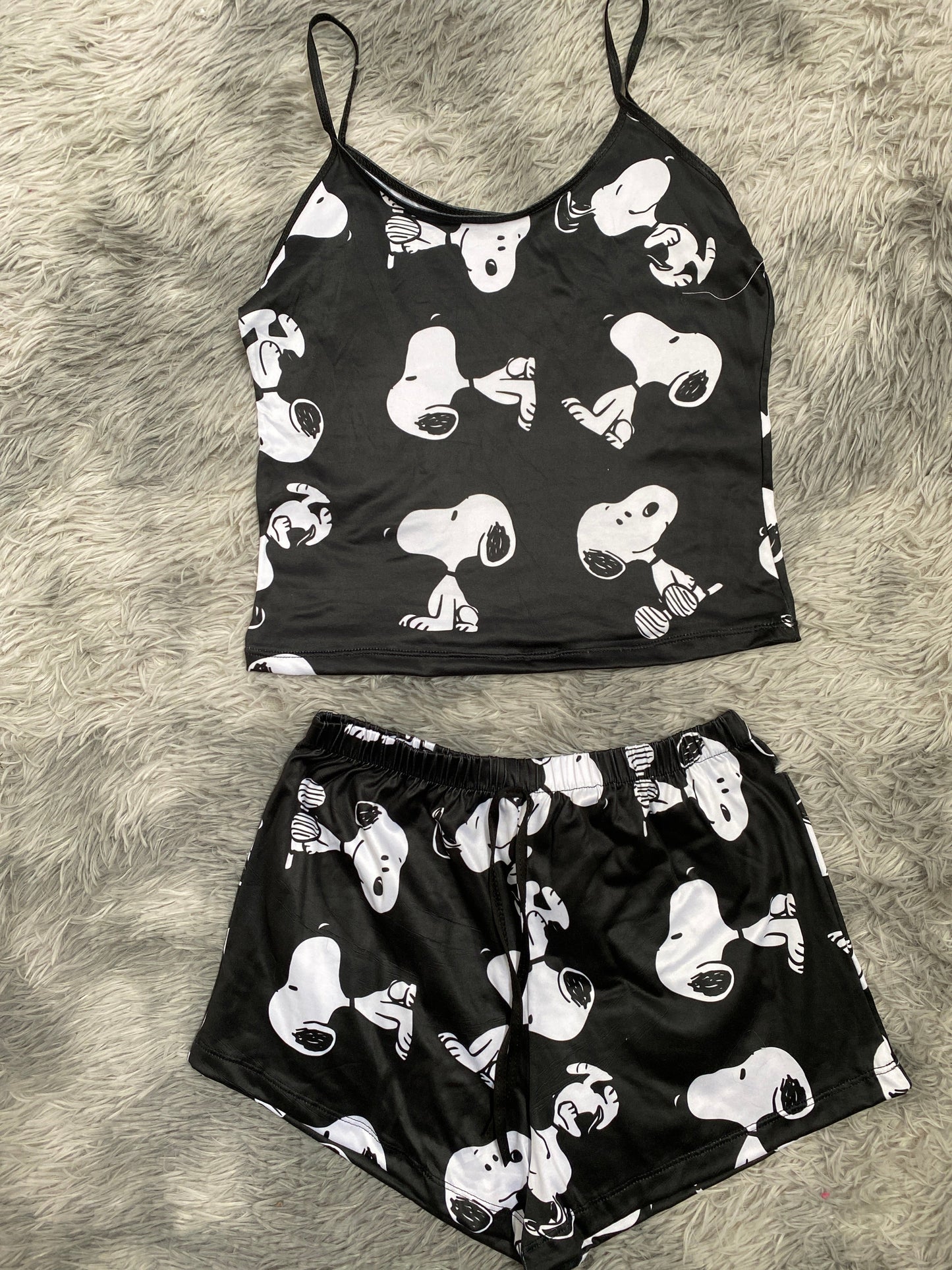 Snoopy Black Pajama Top & Shorts Set
