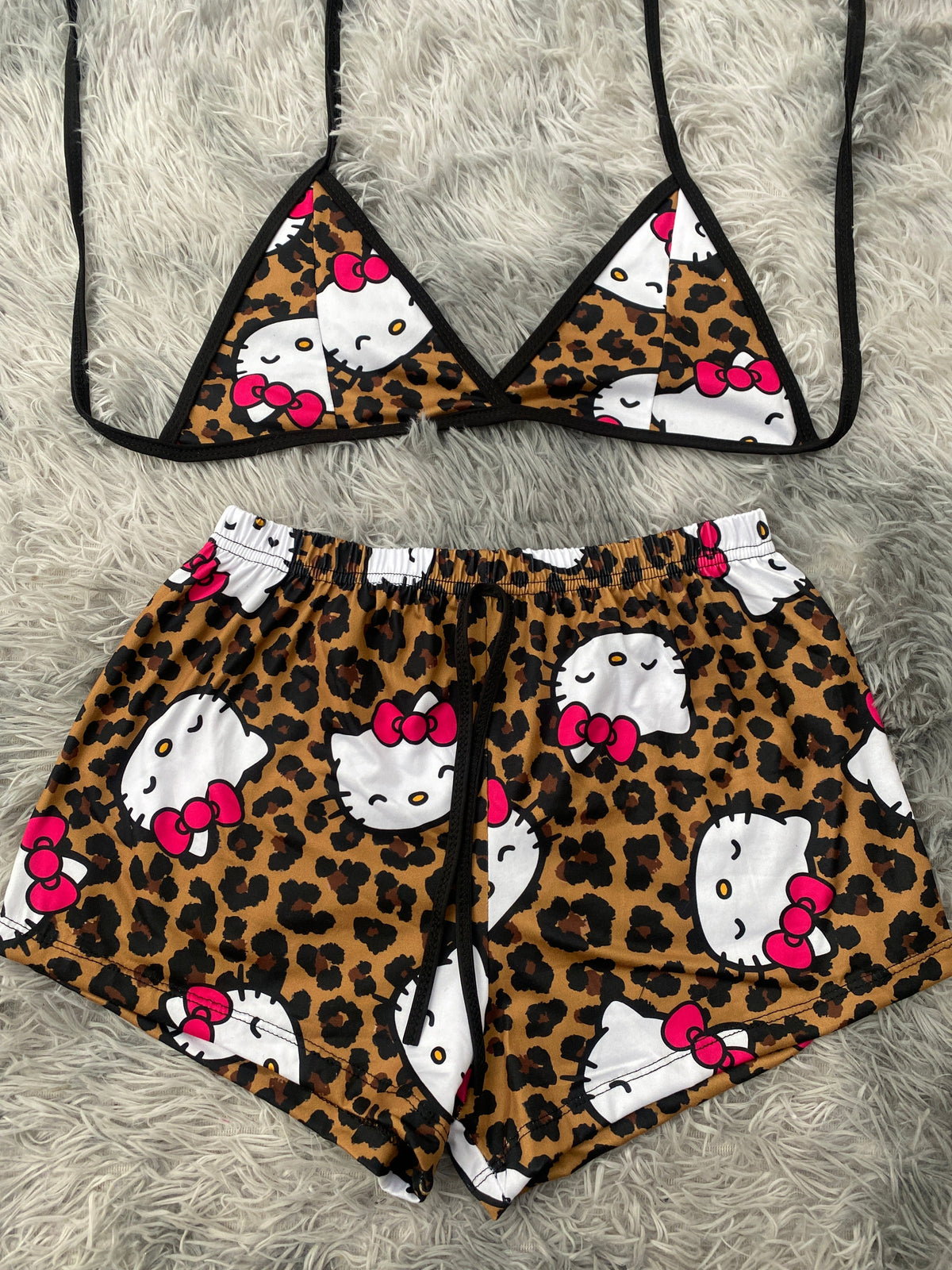 Kitty Animal Print Leopard Matching Top & Short