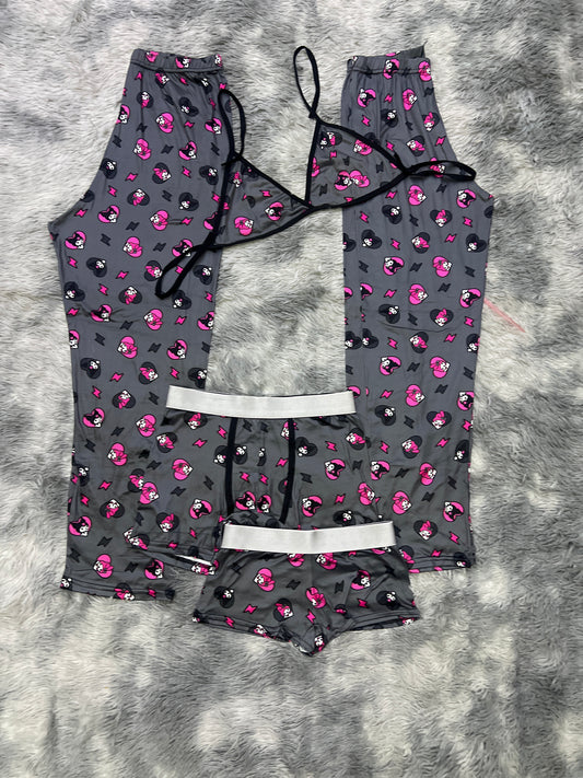 Kitty And Kuromi heart gray background 5 pcs pajama duo