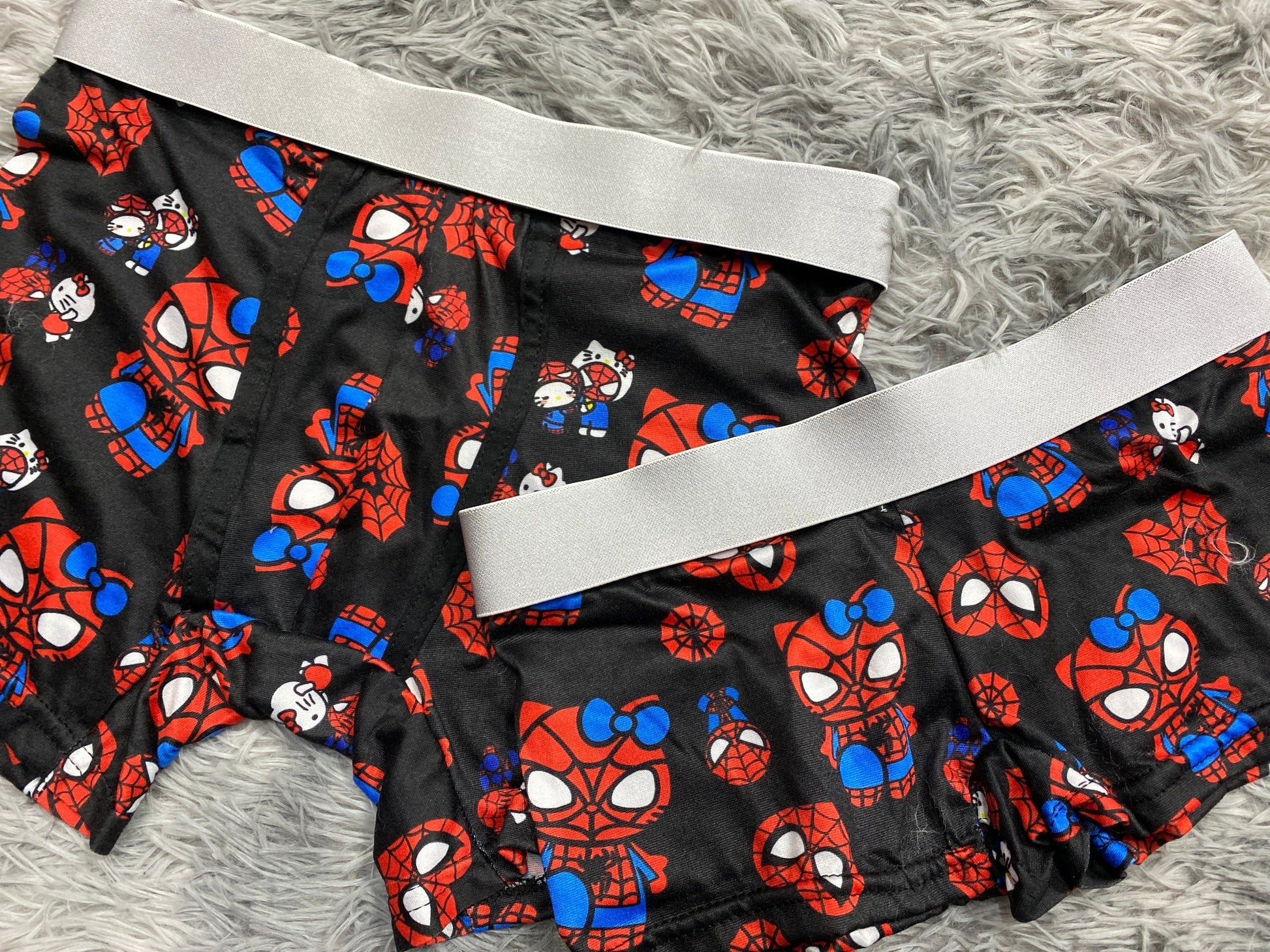 Hello Kitty Spider-Man Background Black Matching Boxers - Fundies