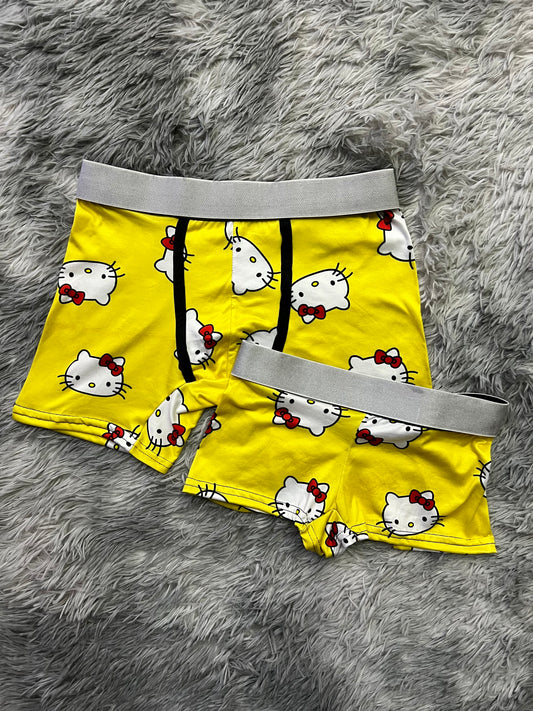 Kitty faces yellow background boxer matching underwear